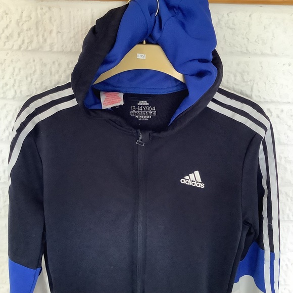 Adidas Kids Full Zip Hoodie - Age 13-14 Years - Black & Blue - P2P 19โ - Picture 3 of 4